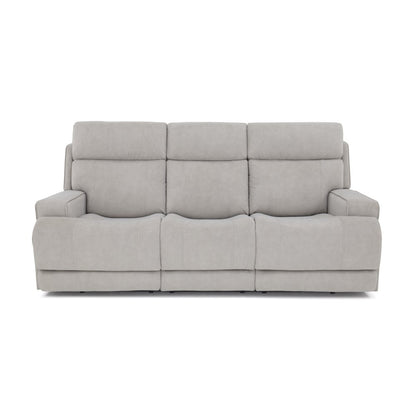 Gray Leather Power Reclining Sofa with Adjustable Headrests and Comfort