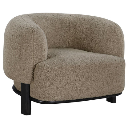 Upholstered Barrel Back Accent Chair with Wood Legs, Brown