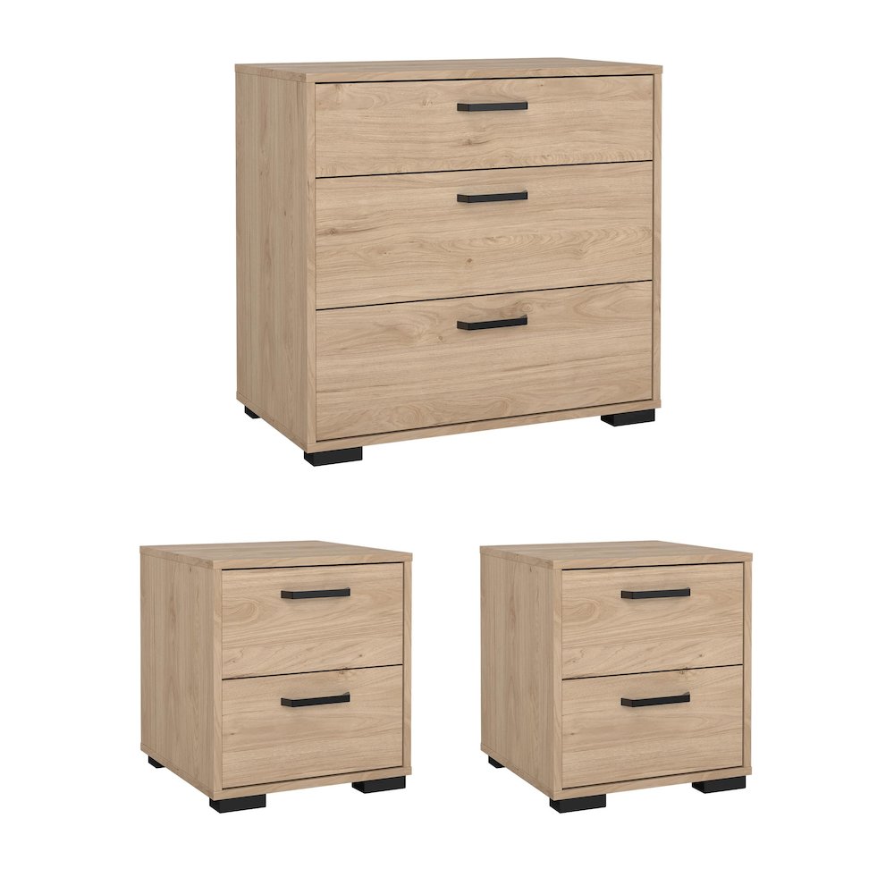 Sofia 3-Piece Bedroom Set with Chest and Nightstands, Jackson Hickory