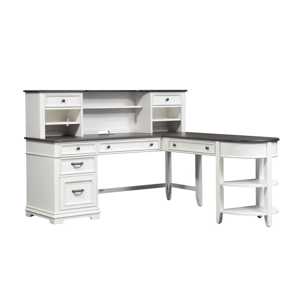 L Shaped Desk Set In White With Charcoal Top For Modern Office Spaces