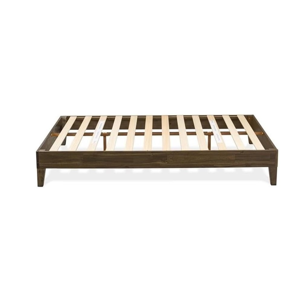 East West Furniture Queen Size Bed Frame with 4 Solid Wood Legs and 2 Extra Center Legs - Walnut Finish