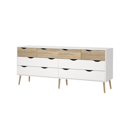 Diana 8 Drawer Double Dresser, White/Oak Structure
