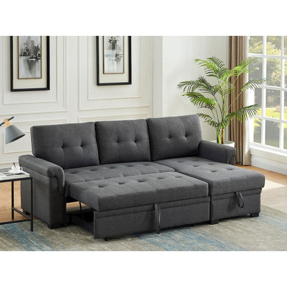 Lucca Dark Gray Linen Reversible Sleeper Sectional Sofa with Storage Chaise