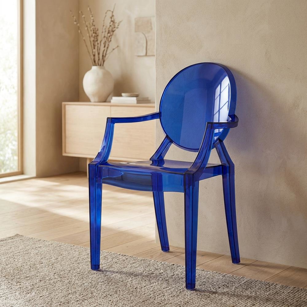 Acrylic Stackable Dining Armchair, Contoured Back, Blue