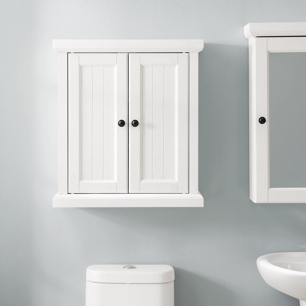 Distressed White Bathroom Wall Cabinet, Anti-Tip Hardware, Durable Construction