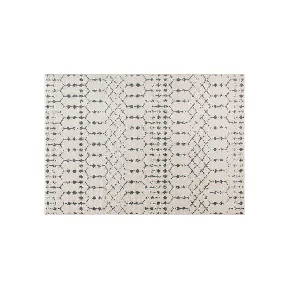 Geometric Bohemian Low Pile Rug - 5' x 7' -Ivory/Gray Polyester