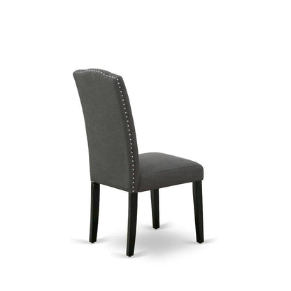 7 Piece Modern Dining Table Set Consist of a Rectangle Wooden Table and 6 Dark Gotham Linen Fabric Upholstered Chairs, Black