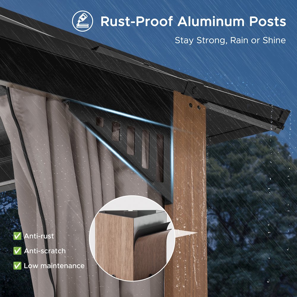 12 ft x 12 ft Aluminum Frame Steel Double Roof Hardtop Rectangular Gazebo