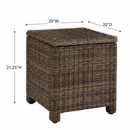 Weathered Brown Outdoor Wicker Rectangular Side Table for Patio Use