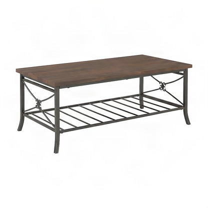 Metal Occasional Table with Plank-Style MDF Top and Slatted Shelf, Set of 3