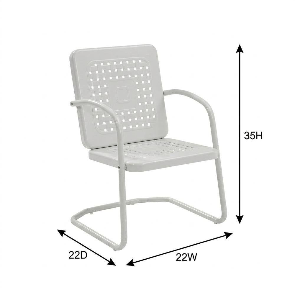 White outdoor armchair duo with sturdy construction and comfortable seating