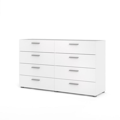 Sleek White Double Dresser with Eight Spacious Drawers for Bedroom Storage
