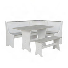 Solid Pine Corner Breakfast Nook Banquette Set with Storage Benches, White