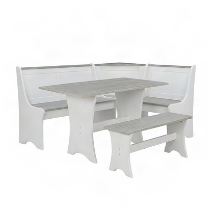 Solid Pine Corner Breakfast Nook Banquette Set with Storage Benches, White