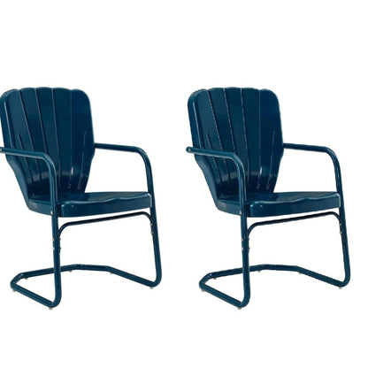 Navy Outdoor Chair Set with Armrest and Sturdy Frame for Patio Dining