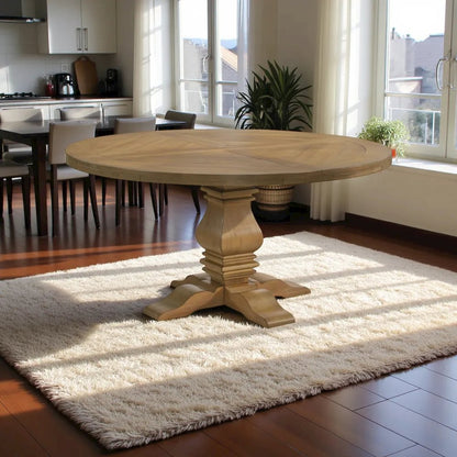 Rustic Smoke Round Pedestal Dining Table with Gold Finish for Dining Room