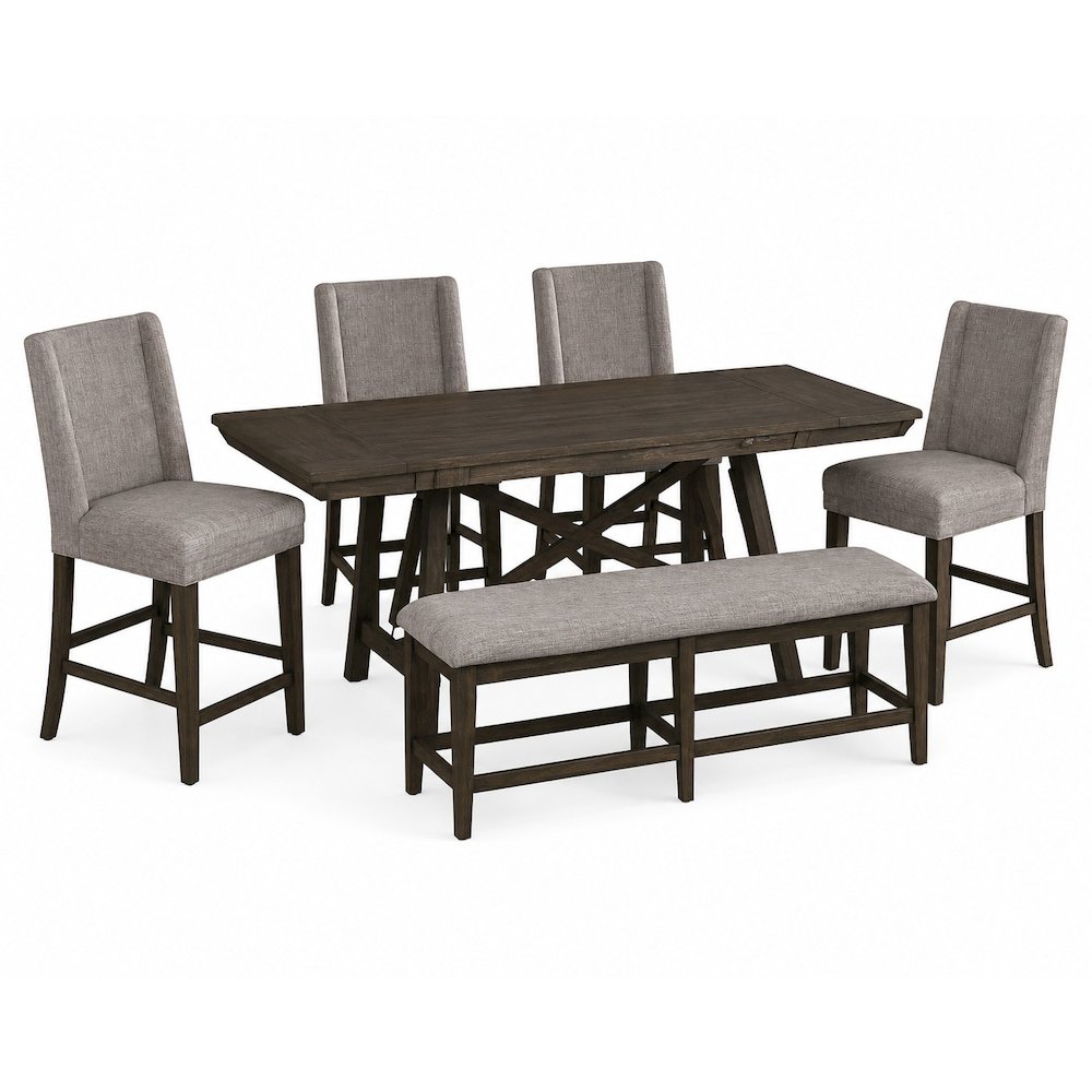 Optional 6 Piece Trestle Table Set in Rubberwood Solids and Acacia Veneers