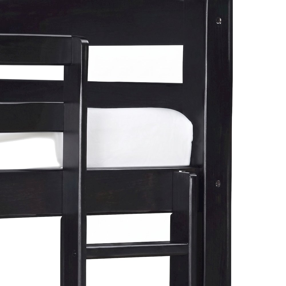 FurniFact Twin Bunk Bed with Built-In Ladder and Solid Pine Posts, Black