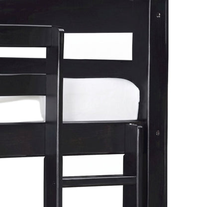 FurniFact Twin Bunk Bed with Built-In Ladder and Solid Pine Posts, Black