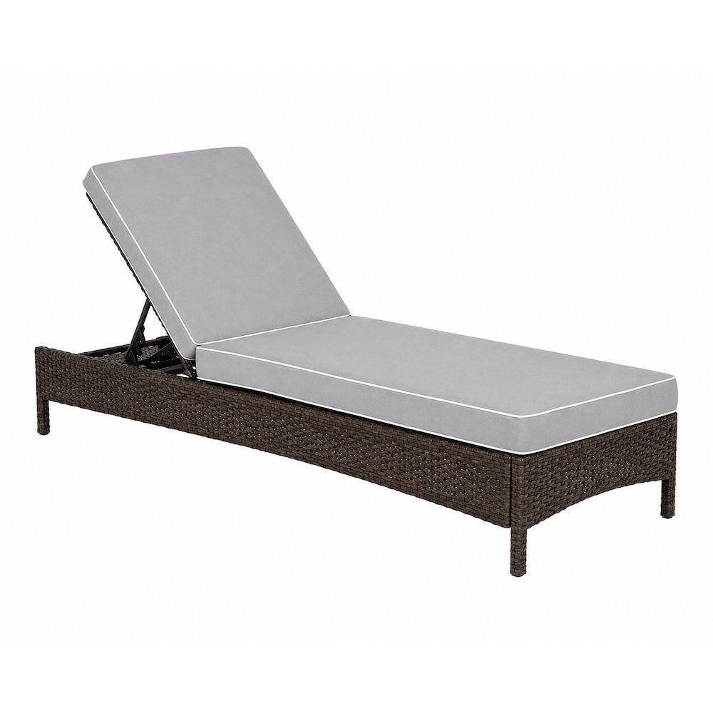 Gray/Brown Outdoor Wicker Chaise Lounge with Weather-Resistant Frame