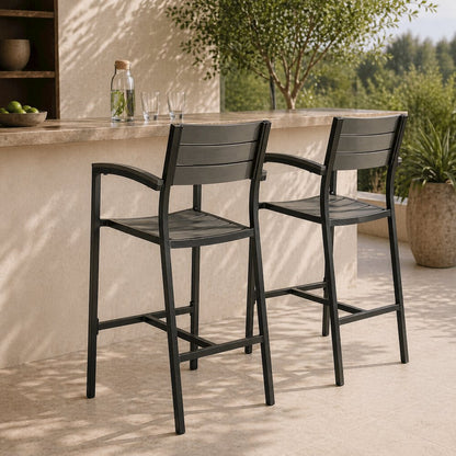 Outdoor Bar Stool Set with Aluminum Finish, Armrest & Backrest Comfort