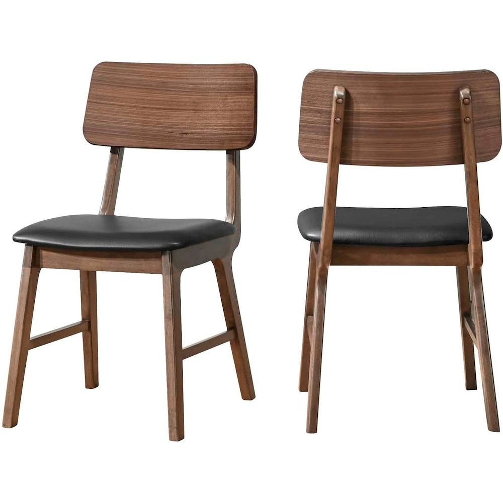 Thea Wood Back Side Chair with Black Seat (Set of 2), Walnut