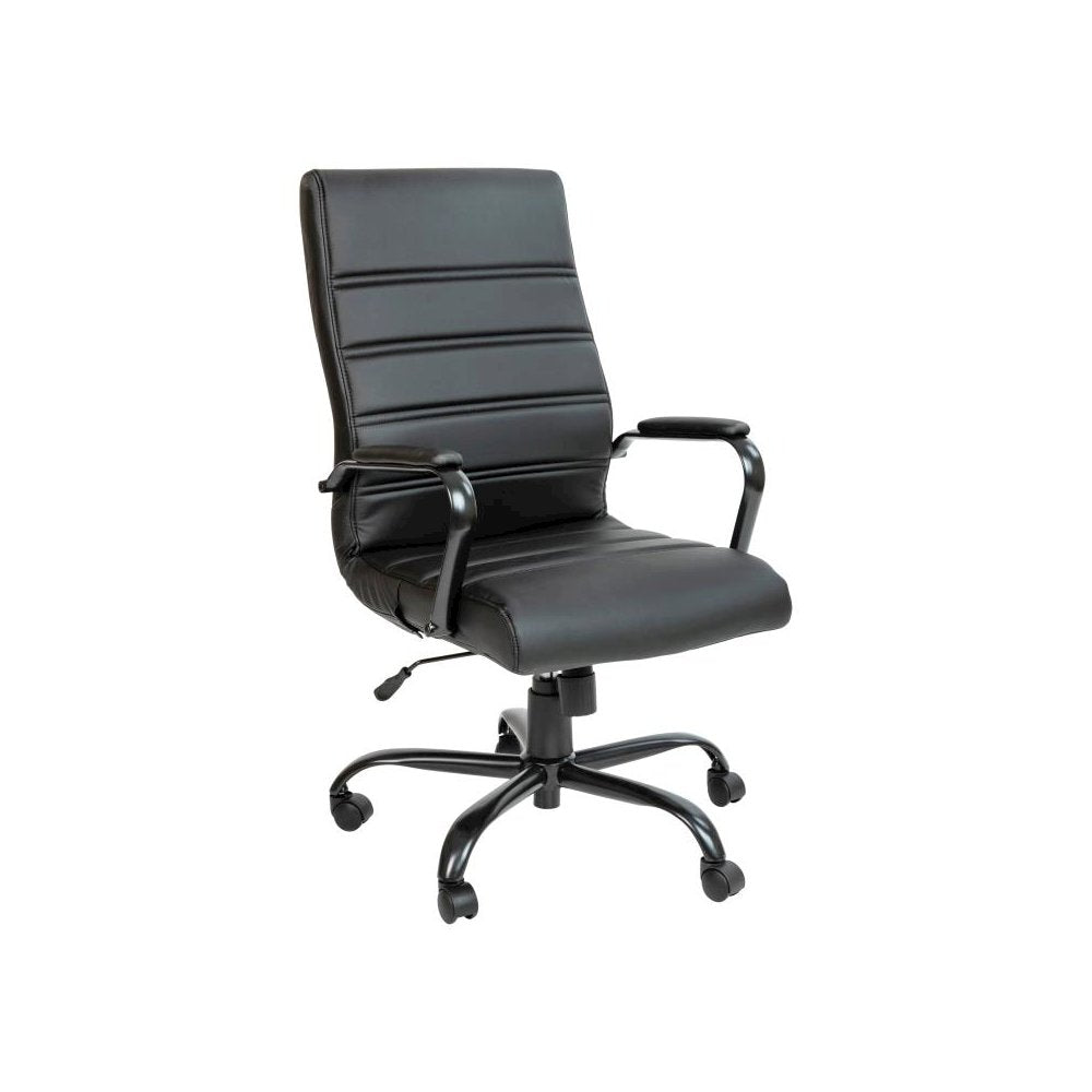 High Back Black LeatherSoft Executive Swivel Office Chair with Black Frame and Arms