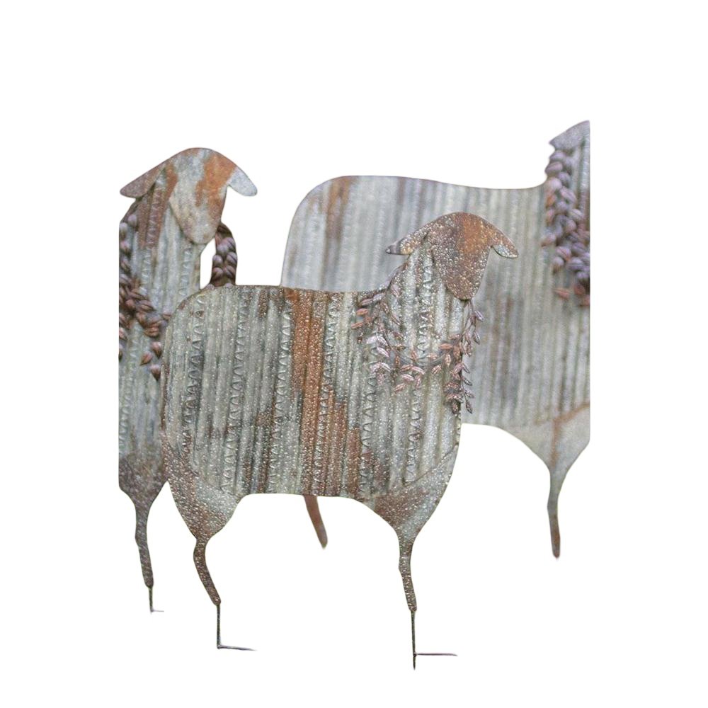 Set Of Three Corrugated Metal Christmas Sheep Yard Art