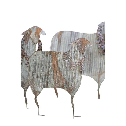 Set Of Three Corrugated Metal Christmas Sheep Yard Art