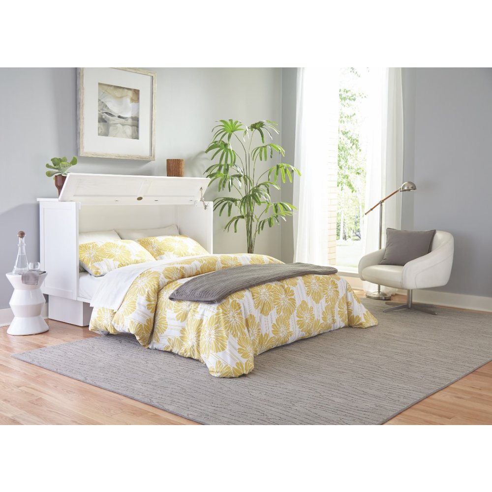 Madrid Queen Cabinet Bed White Finish Free Standing Compact Design Useable Top Surface
