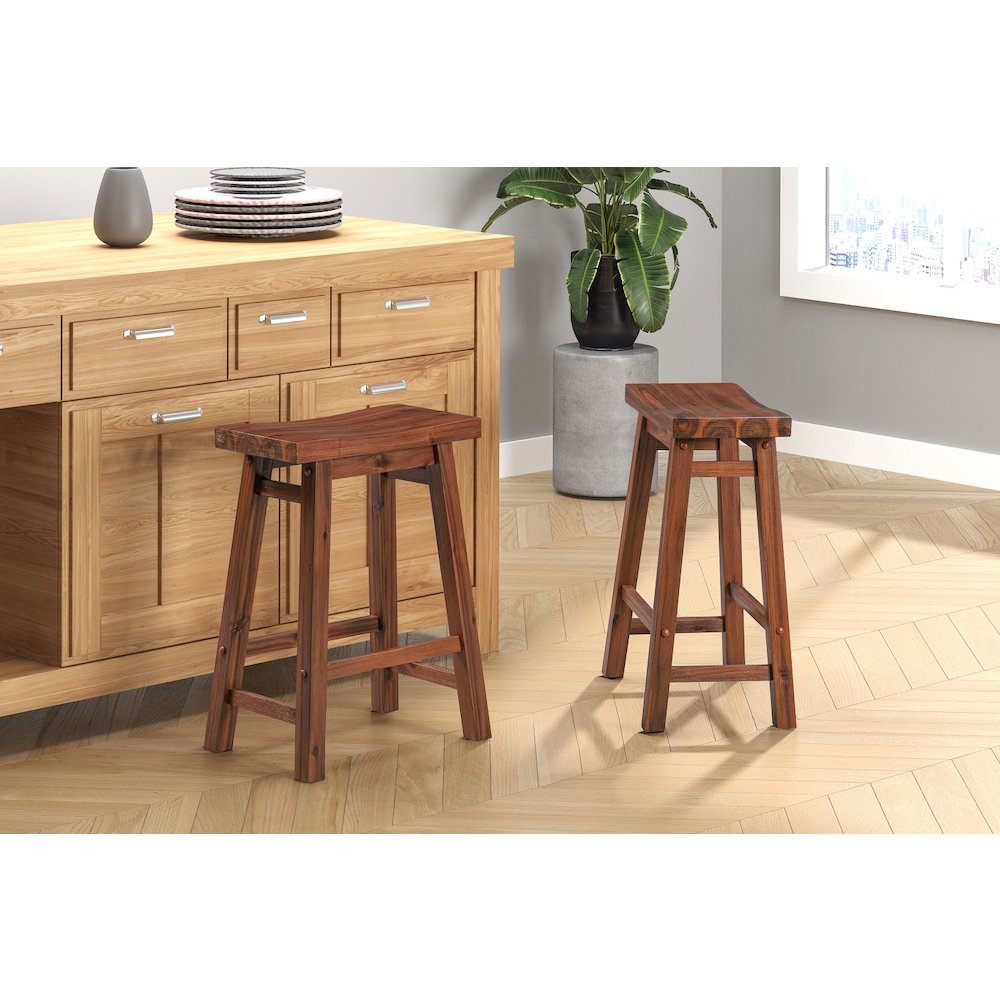 Sonoma Backless Saddle Counter Stools - Chestnut Wire-Brush - Set of 2