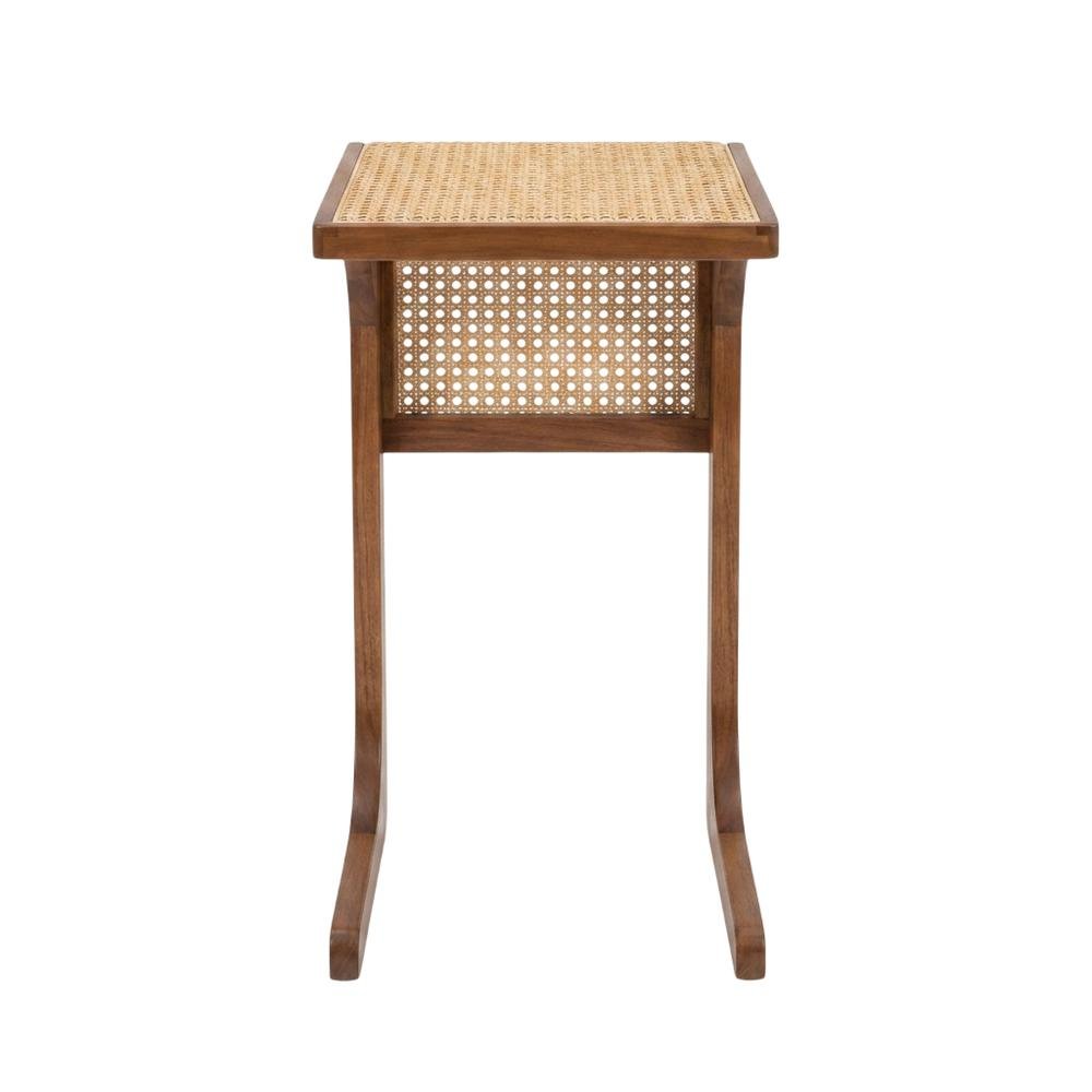 Wood Side Table With Woven Cane Detail