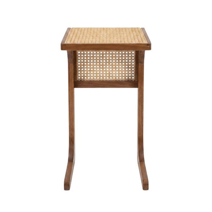 Wood Side Table With Woven Cane Detail