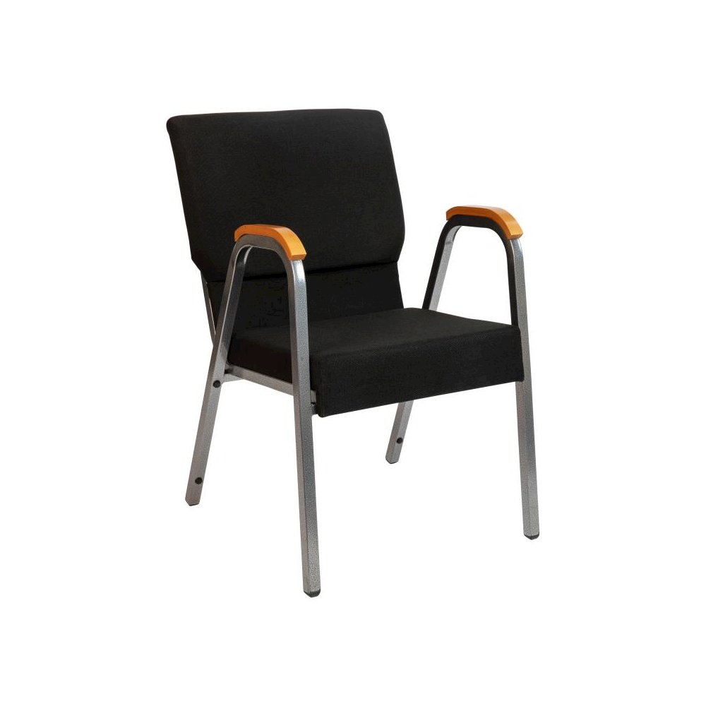 HERCULES Series 21"W Stacking Wood Accent Arm Church Chair in Black Fabric - Silver Vein Frame