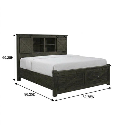 Charcoal Rustic Storage Bed with Integrated Bench and Solid Pine Construction