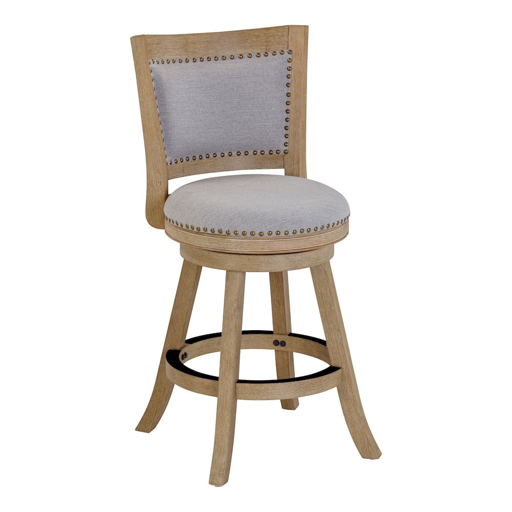 Melrose Grey Fabric Swivel Counter Stool - Driftwood Wire-Brush Finish