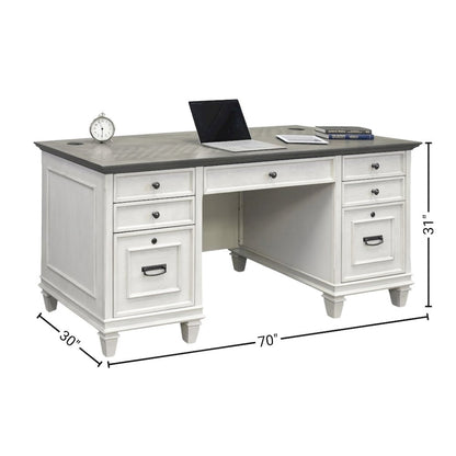 White Wooden Executive Office Desk with Drawers for Home Workspaces