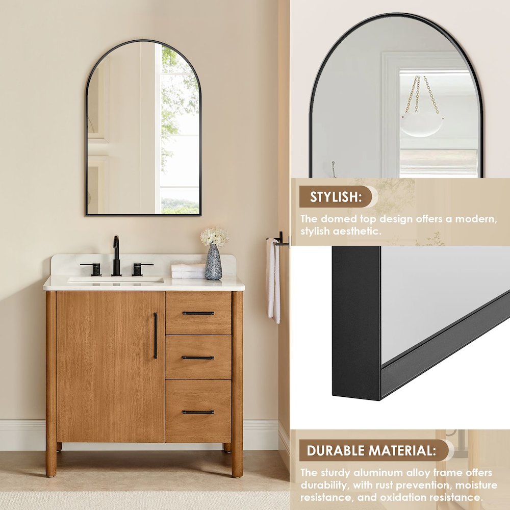Benoni 24" Classic Domed Bathroom/Vanity Matt Black Aluminum Framed Wall Mirror
