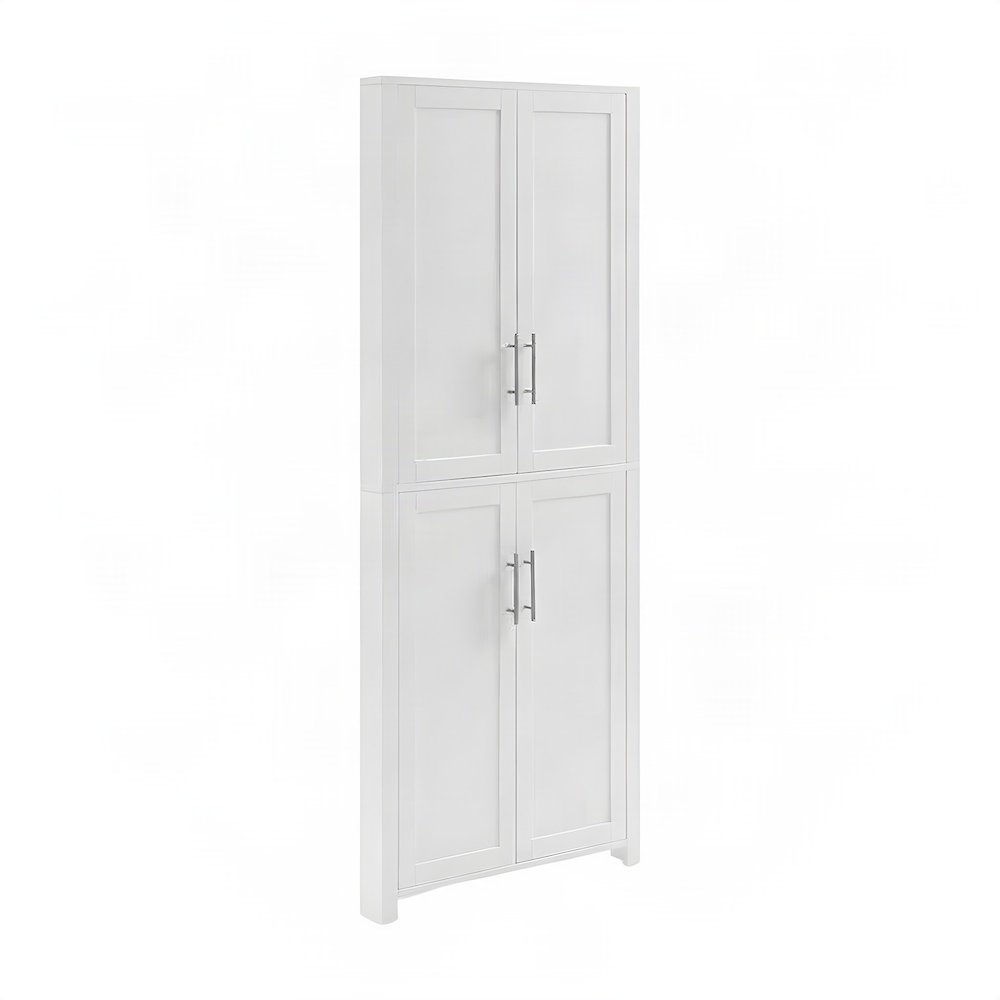 FurniFact Corner Pantry Cabinet with Adjustable Shelves and Anti-Tip, White