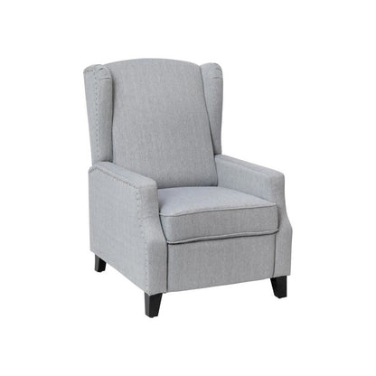 Traditional Style Slim Push Back Recliner Chair-Wingback Recliner with Gray Polyester Fabric Upholstery-Accent Nail Trim