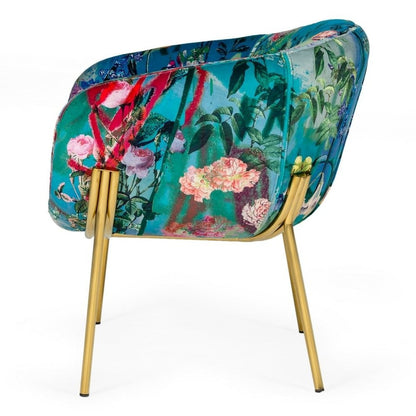 Falco - Contemporary Floral Velvet and Gold Accent Chair