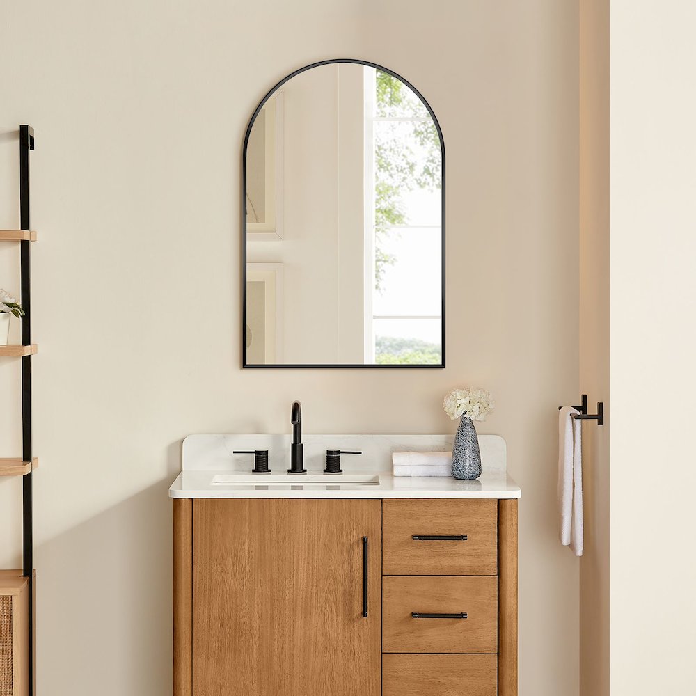 Benoni 24" Classic Domed Bathroom/Vanity Matt Black Aluminum Framed Wall Mirror