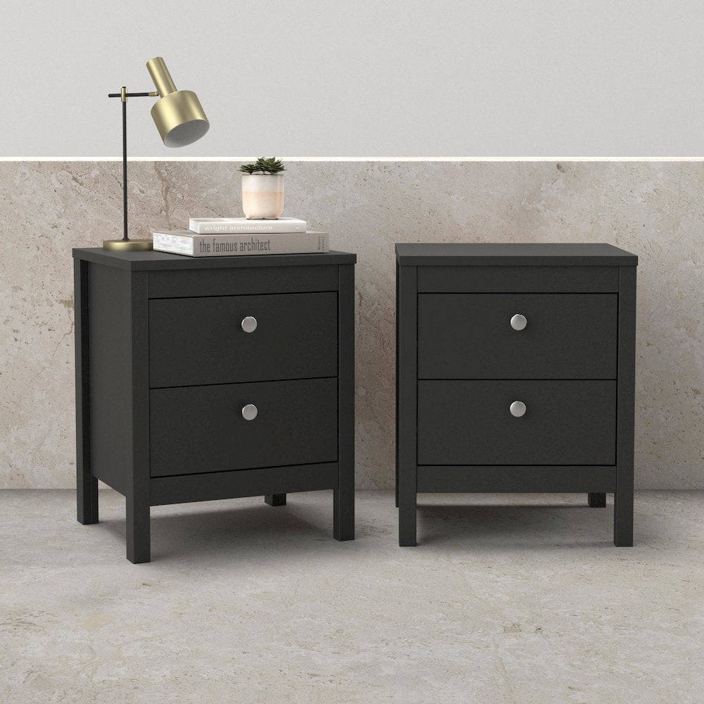 Madrid 2 Drawer Nightstand - Set of 2, Matte Black