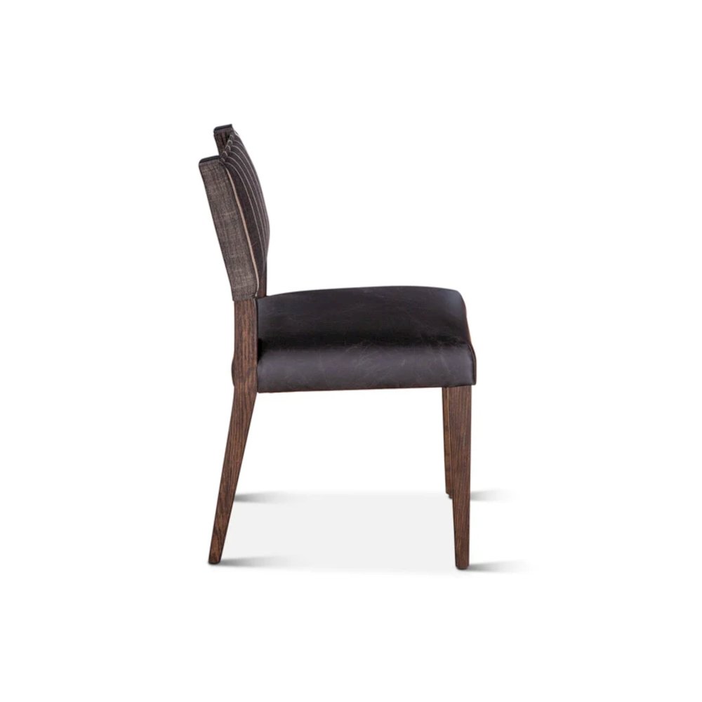Lila Dining Chair in Black Leather and Linen