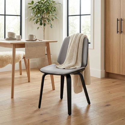 Gray Faux Leather Dining Chair with Black Wood Frame and Steel Base