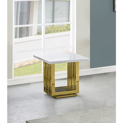 White marble top end table with gold color stainless steel base