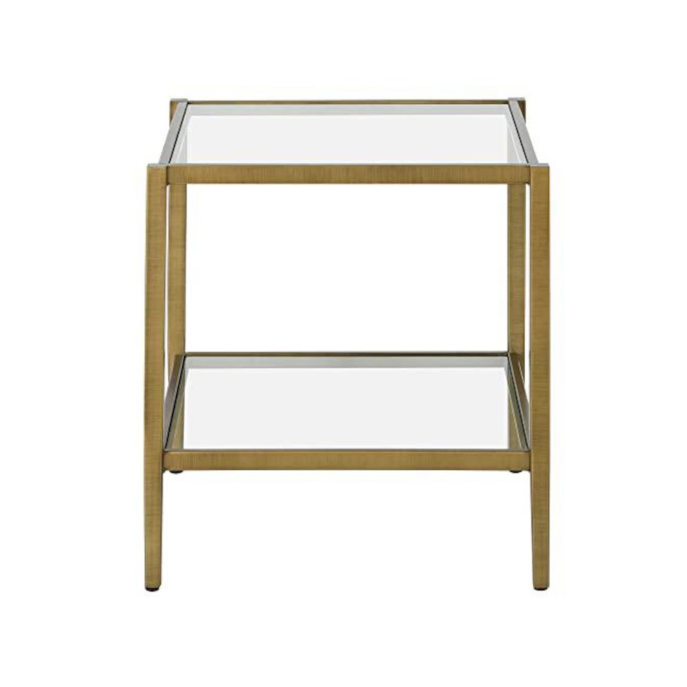 Hera 20'' Wide Square Side Table with Clear Shelf in Antique Brass