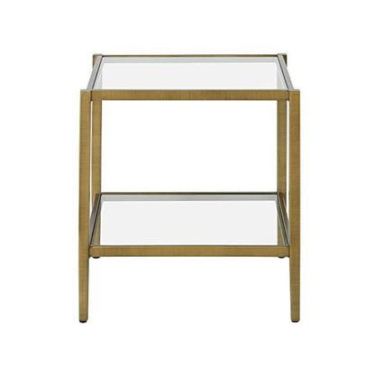 Hera 20'' Wide Square Side Table with Clear Shelf in Antique Brass