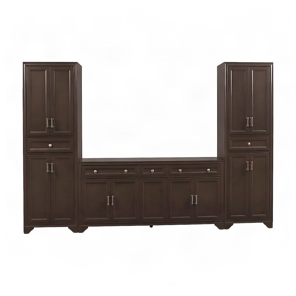FurniFact Sideboard and Pantry Set, Brown, Set of 3