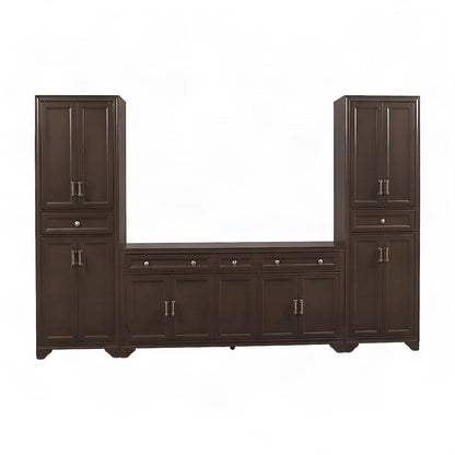 FurniFact Sideboard and Pantry Set, Brown, Set of 3